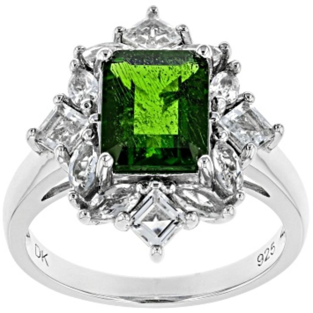Green Chrome Diopside Rhodium Over Silver Ring